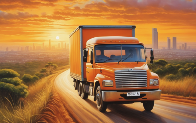 a-depiction-of-a-moving-truck-traveling-along-a-road-set-against-the-backdrop-of-nairobi-city-the--529183577